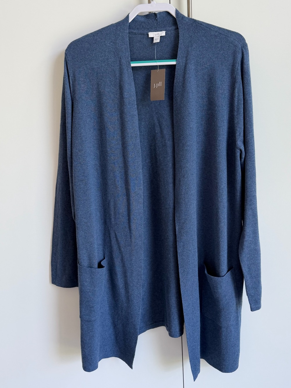 J.Jill Blue Open Front Cardigan Sweater Sz Large Silk Blend Lightweight NWT